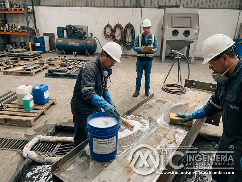 Lavado con detergente industrial antes del sandblasting para eliminar contaminantes en Bogotá, Colombia. Montajes, Ingeniería y Construcción. MIC SAS. Lavado con detergente industrial antes del sandblasting para eliminar contaminantes en Bogotá, Colombia. Montajes, Ingeniería y Construcción. MIC SAS.