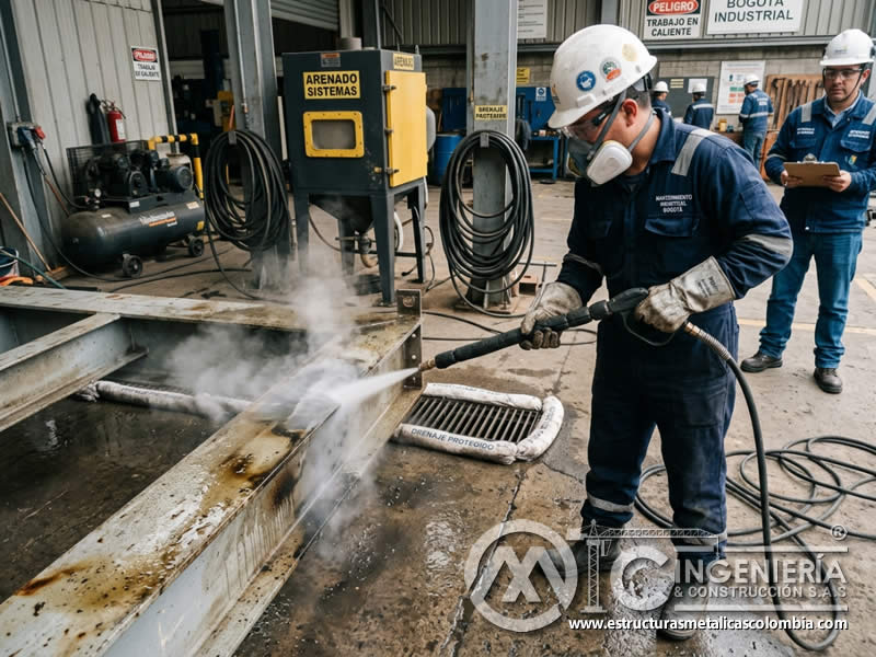 Limpieza con vapor antes del sandblasting para remover aceite y suciedad en Bogotá, Colombia. Montajes, Ingeniería y Construcción. MIC SAS. Limpieza con vapor antes del sandblasting para remover aceite y suciedad en Bogotá, Colombia. Montajes, Ingeniería y Construcción. MIC SAS.