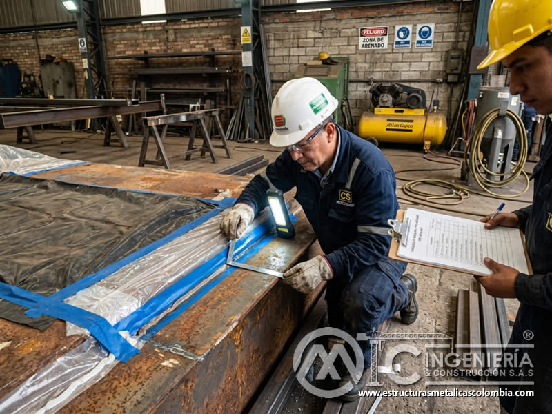 Revisión de protección en áreas no tratadas antes del arenado en Bogotá, Colombia. Montajes, Ingeniería y Construcción. MIC SAS. Revisión de protección en áreas no tratadas antes del arenado en Bogotá, Colombia. Montajes, Ingeniería y Construcción. MIC SAS.