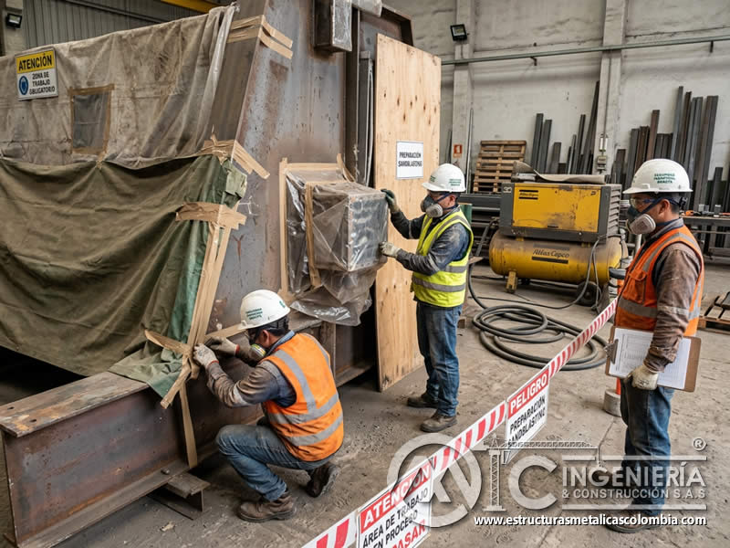 Seguridad en protección de trabajadores y entorno durante sandblasting en Bogotá, Colombia. Montajes, Ingeniería y Construcción. MIC SAS. Seguridad en protección de trabajadores y entorno durante sandblasting en Bogotá, Colombia. Montajes, Ingeniería y Construcción. MIC SAS.