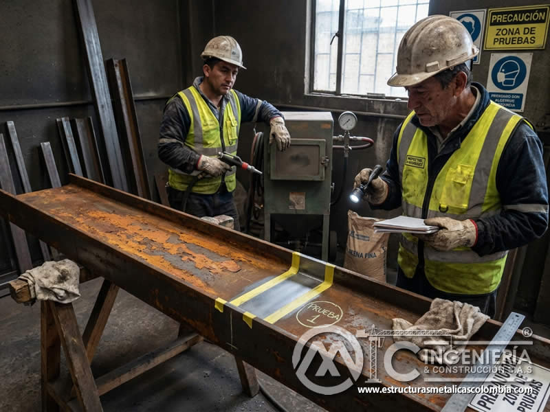 Área discreta para validación de superficie con chorro abrasivo en Bogotá, Colombia. Montajes, Ingeniería y Construcción. MIC SAS.