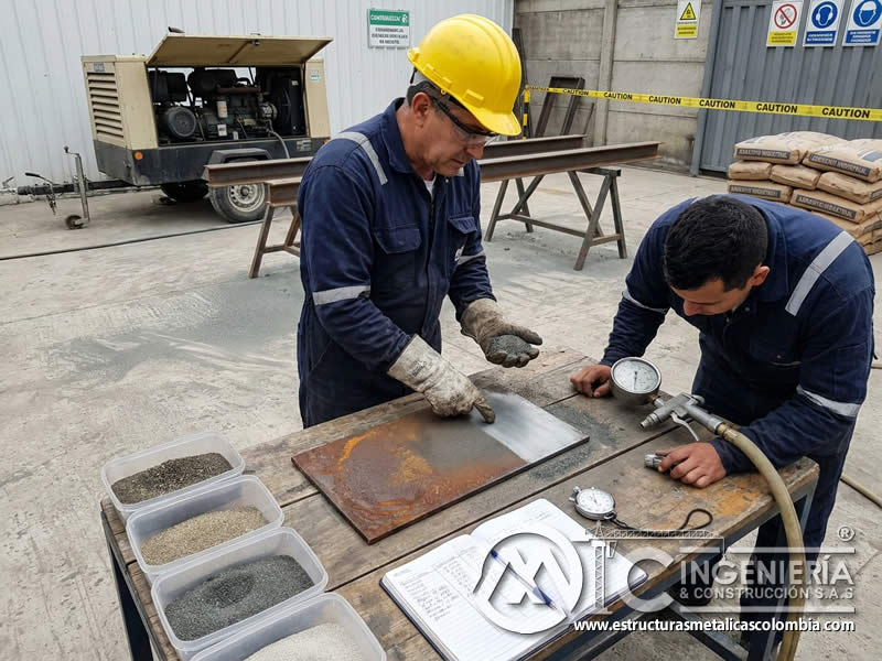 Costo y tiempo de sandblasting optimizados con prueba de área pequeña en Bogotá, Colombia. Montajes, Ingeniería y Construcción. MIC SAS.