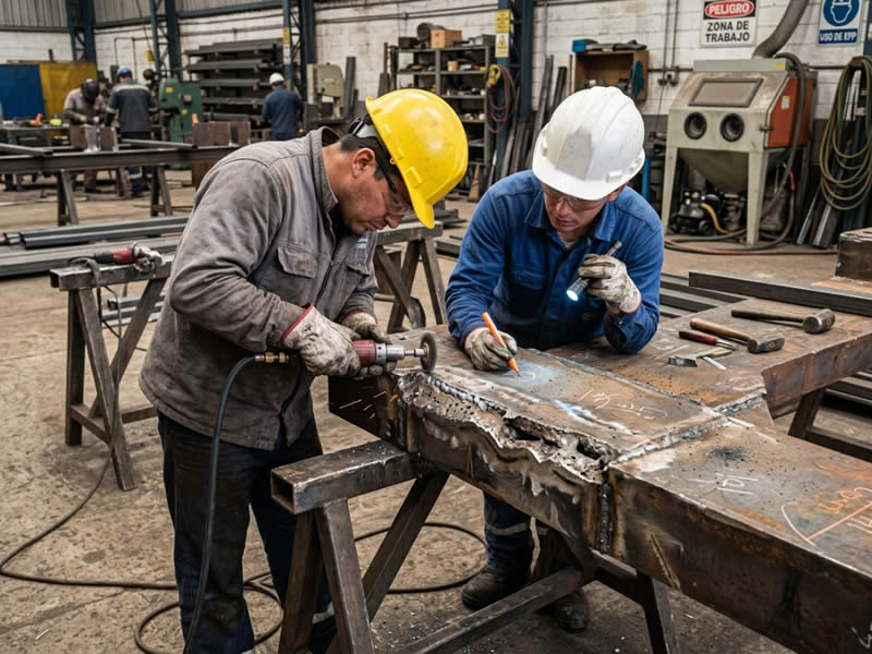 Acciones correctivas por reparación defectuosa antes del arenado en Bogotá, Colombia. Montajes, Ingeniería y Construcción. MIC SAS.
