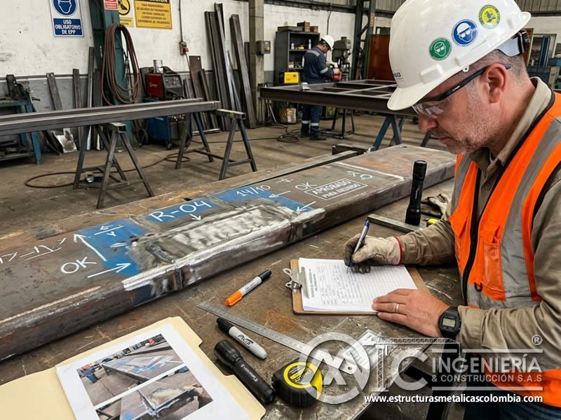 Documentación de reparaciones previas al sandblasting con registros SST en Bogotá, Colombia. Montajes, Ingeniería y Construcción. MIC SAS.