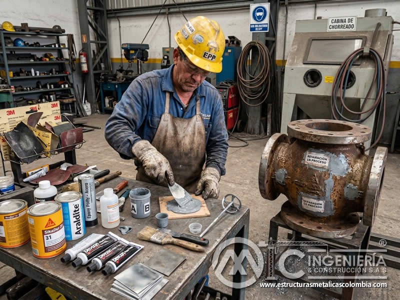 Materiales de reparación para chorro abrasivo con masillas, resinas y parches en Bogotá, Colombia. Montajes, Ingeniería y Construcción. MIC SAS.