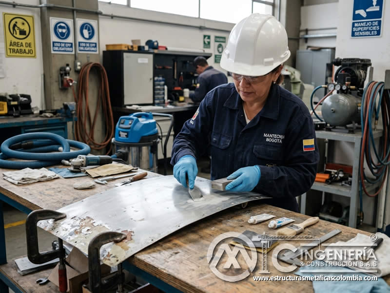Reparación de superficie delicada antes de limpieza abrasiva controlada en Bogotá, Colombia. Montajes, Ingeniería y Construcción. MIC SAS.