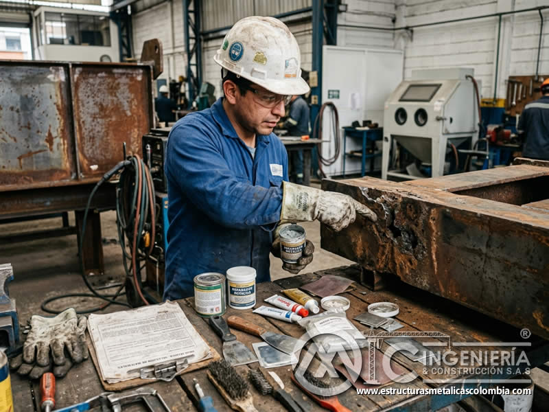 Selección de material de reparación para superficie de acero antes del arenado en Bogotá, Colombia. Montajes, Ingeniería y Construcción. MIC SAS.