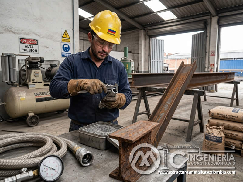 Boquilla para granalla en sandblasting de acero en Bogotá, Colombia. Montajes, Ingeniería y Construcción. MIC SAS.