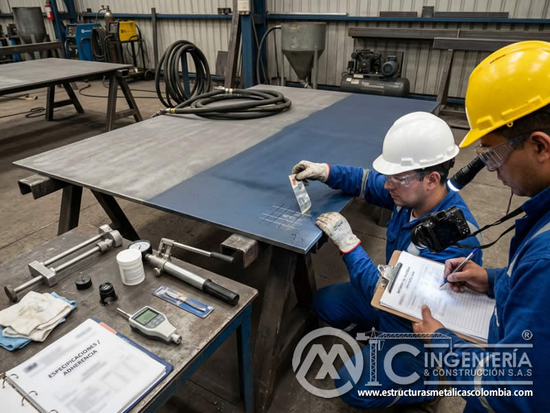 Prueba de adherencia tras sandblasting en Bogotá, Colombia. Montajes, Ingeniería y Construcción. MIC SAS.