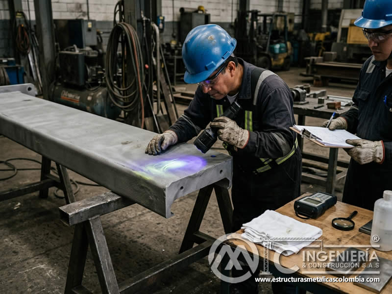 Fluorescencia UV para hidrocarburos tras sandblasting en Bogotá, Colombia. Montajes, Ingeniería y Construcción. MIC SAS.