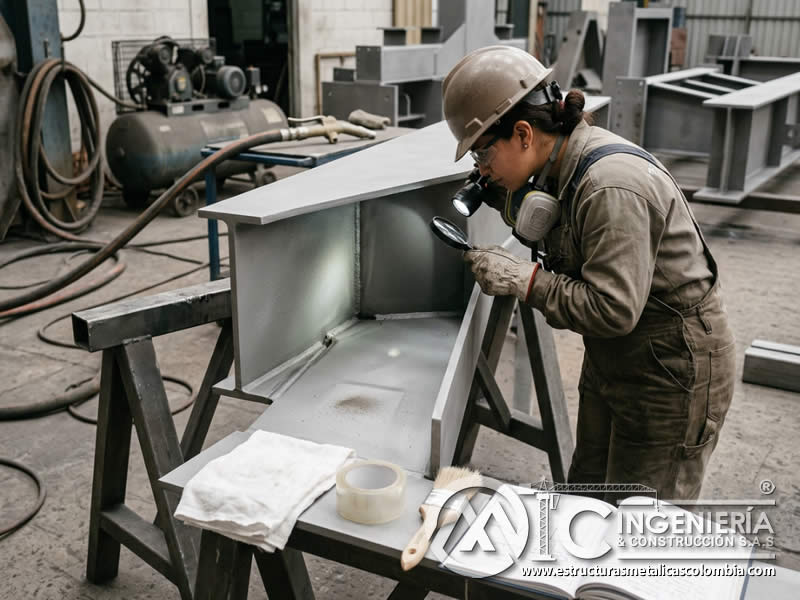 Inspección de residuos de abrasivo tras sandblasting en Bogotá, Colombia. Montajes, Ingeniería y Construcción. MIC SAS.