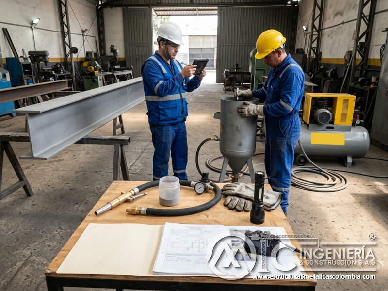 Materiales y equipos de sandblasting en reporte en Bogotá, Colombia. Montajes, Ingeniería y Construcción. MIC SAS.