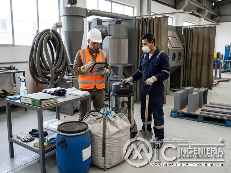 Documentación de residuos abrasivos de sandblasting en Bogotá, Colombia. Montajes, Ingeniería y Construcción. MIC SAS.
