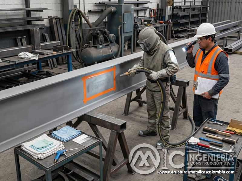 Corrección de defectos y retrabajo de sandblasting en Bogotá, Colombia. Montajes, Ingeniería y Construcción. MIC SAS.