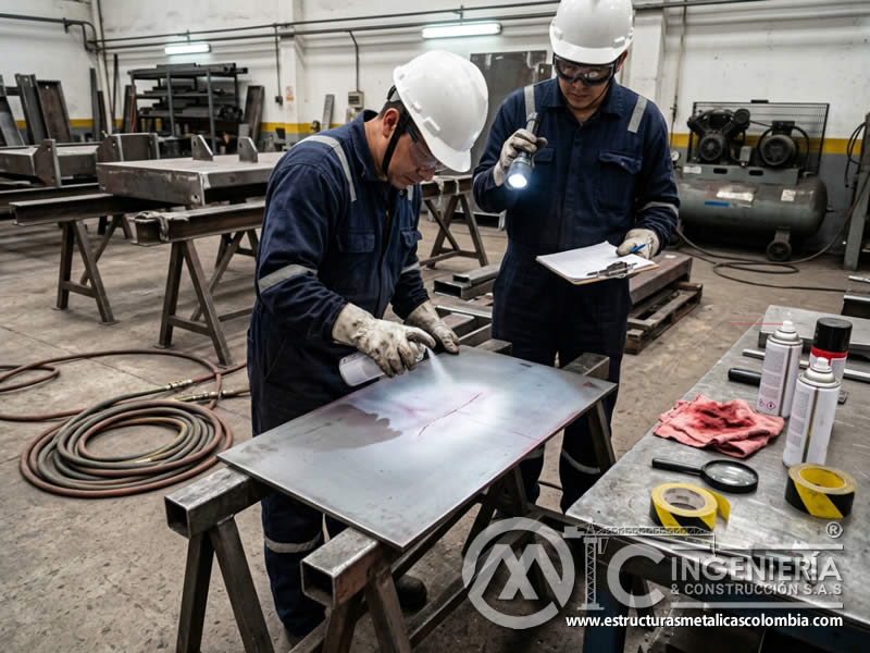 Líquidos penetrantes para fisuras tras sandblasting en Bogotá, Colombia. Montajes, Ingeniería y Construcción. MIC SAS.