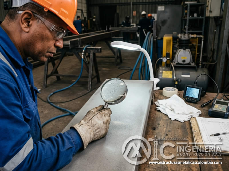 Lupa para microfisuras y porosidad tras sandblasting en Bogotá, Colombia. Montajes, Ingeniería y Construcción. MIC SAS.