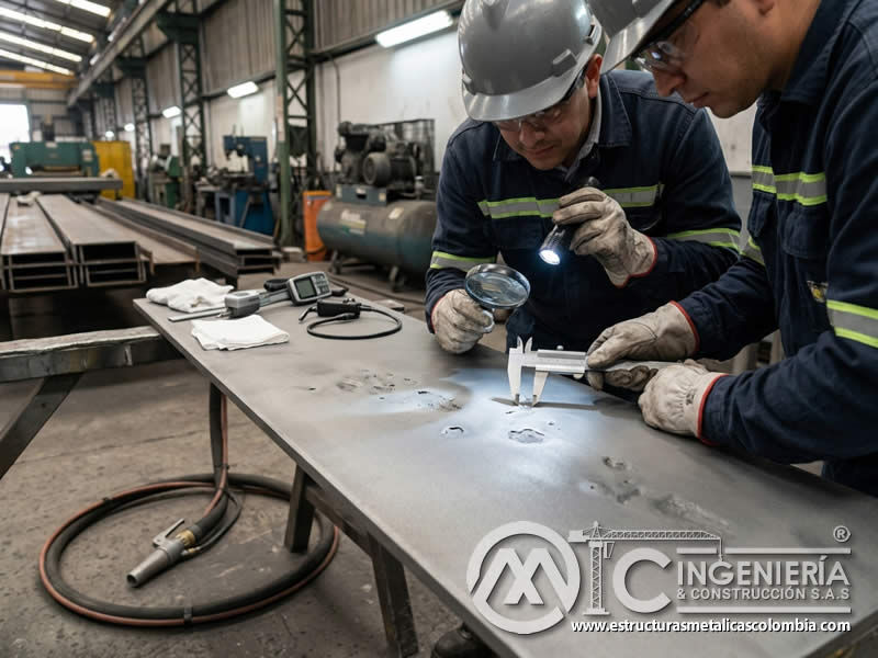 Picaduras por sandblasting en superficie metálica en Bogotá, Colombia. Montajes, Ingeniería y Construcción. MIC SAS.