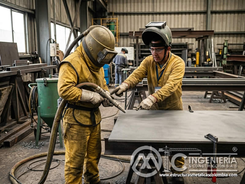 Ángulo de chorro para textura uniforme con sandblasting en Bogotá, Colombia. Montajes, Ingeniería y Construcción. MIC SAS.