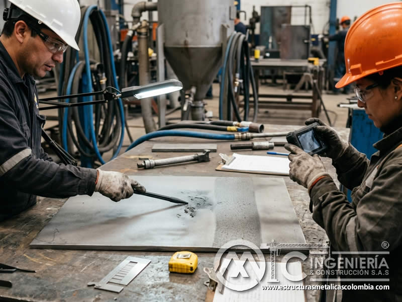 Defectos de acabado en sandblasting con manchas y líneas en Bogotá, Colombia. Montajes, Ingeniería y Construcción. MIC SAS.