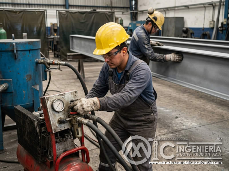 Parámetros de presión para uniformidad en sandblasting en Bogotá, Colombia. Montajes, Ingeniería y Construcción. MIC SAS.