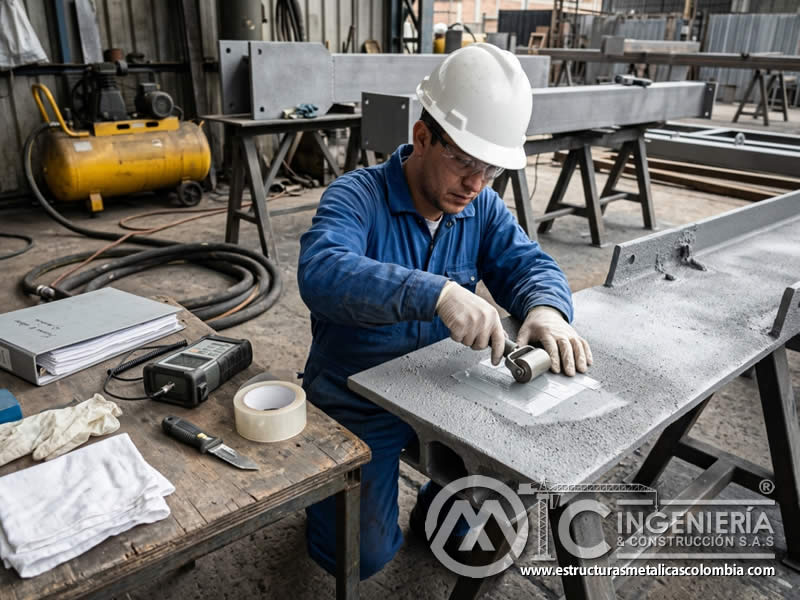 Prueba de adherencia de recubrimiento tras sandblasting en Bogotá, Colombia. Montajes, Ingeniería y Construcción. MIC SAS.