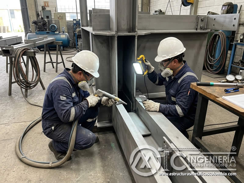 Áreas difíciles con boquilla especial de sandblasting en Bogotá, Colombia. Montajes, Ingeniería y Construcción. MIC SAS.