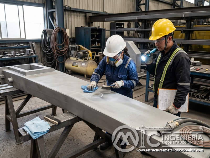 Limpieza adicional correctiva tras sandblasting en Bogotá, Colombia. Montajes, Ingeniería y Construcción. MIC SAS.