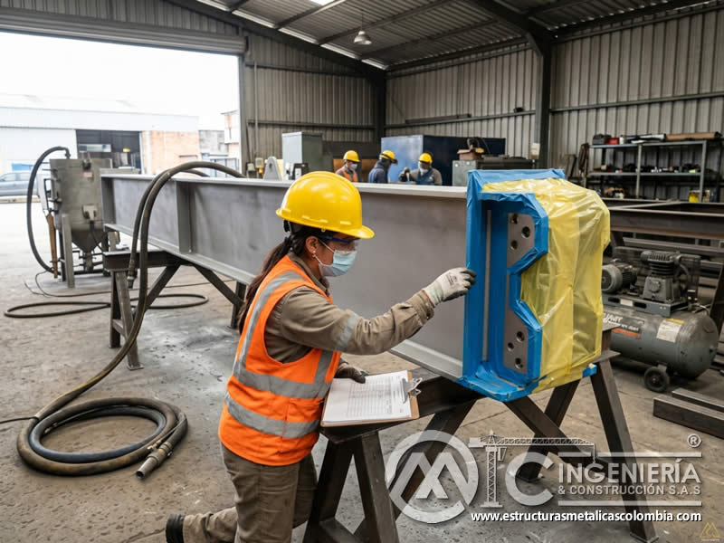 Protección de áreas durante preparación con sandblasting en Bogotá, Colombia. Montajes, Ingeniería y Construcción. MIC SAS.