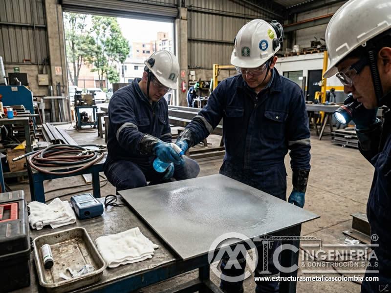 Prueba de agua para humectación tras sandblasting en Bogotá, Colombia. Montajes, Ingeniería y Construcción. MIC SAS.