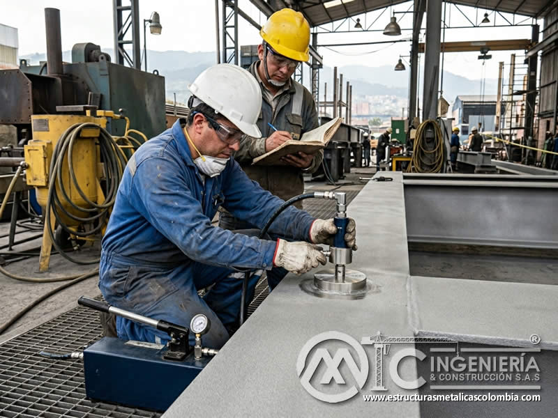 Ensayo de tracción dolly tras sandblasting en Bogotá, Colombia. Montajes, Ingeniería y Construcción. MIC SAS.