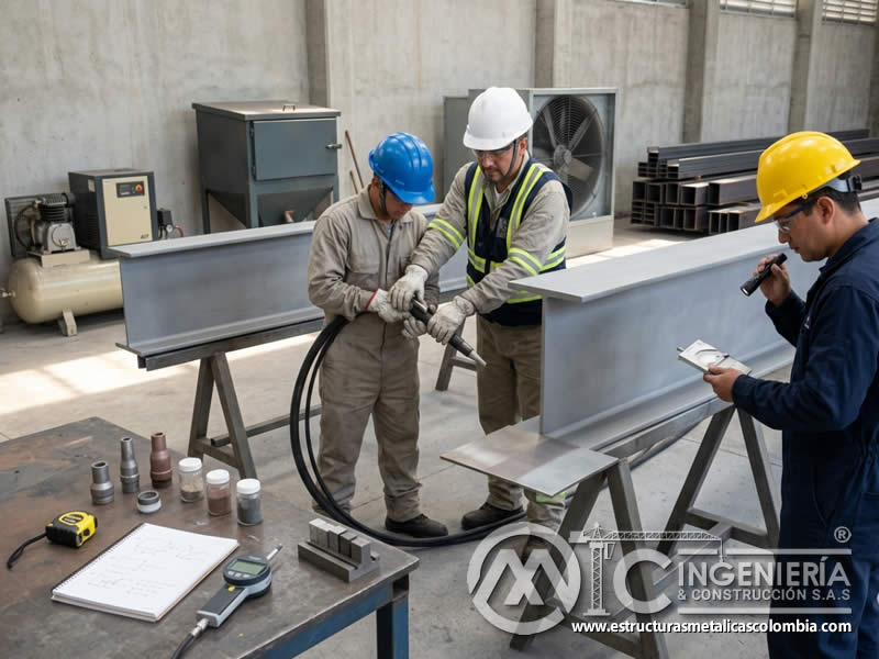 Ajuste de boquilla para uniformidad de sandblasting en Bogotá, Colombia. Montajes, Ingeniería y Construcción. MIC SAS.