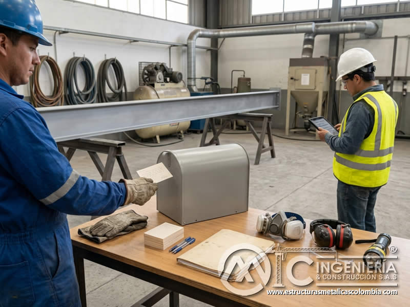 Registro de sugerencias de seguridad en sandblasting en Bogotá, Colombia. Montajes, Ingeniería y Construcción. MIC SAS.