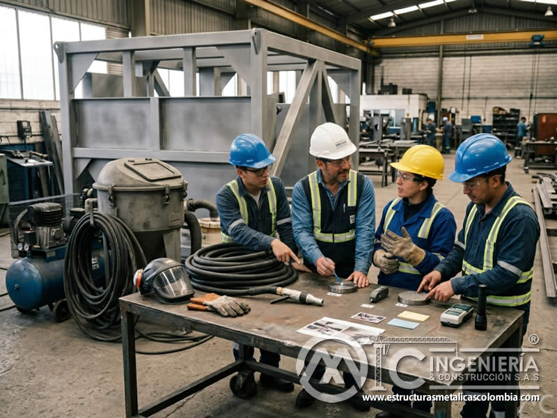 Reunión de sugerencias de operarios de sandblasting en Bogotá, Colombia. Montajes, Ingeniería y Construcción. MIC SAS.