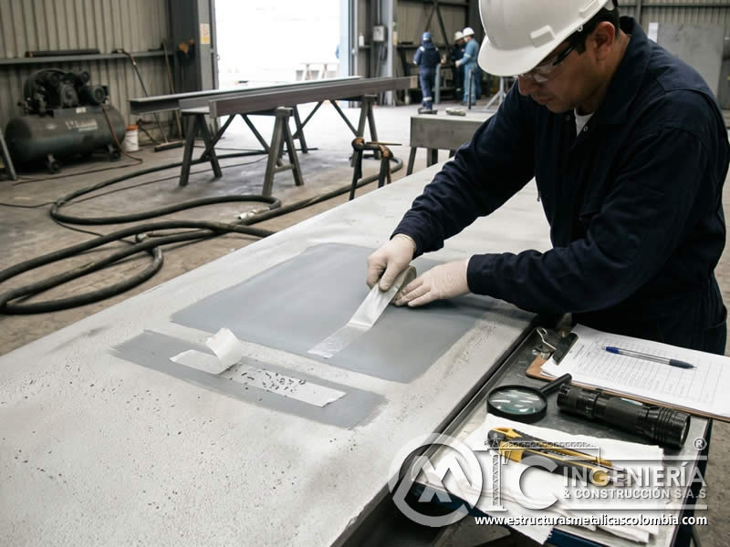 Prueba con cinta adhesiva de sandblasting en Bogotá, Colombia. Montajes, Ingeniería y Construcción. MIC SAS.