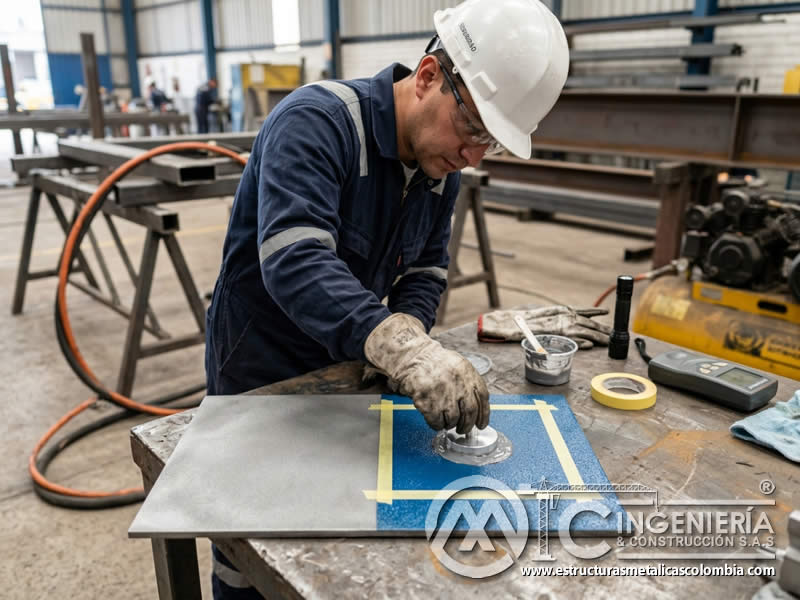 Dolly con epoxi para adherencia tras sandblasting en Bogotá, Colombia. Montajes, Ingeniería y Construcción. MIC SAS.