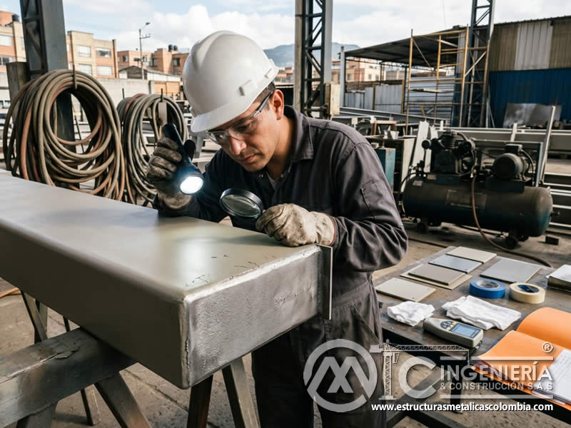 Inspección visual de adherencia tras sandblasting en Bogotá, Colombia. Montajes, Ingeniería y Construcción. MIC SAS.