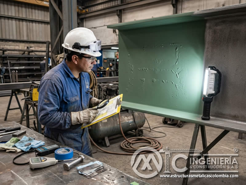 Luz rasante para defectos de adherencia en sandblasting en Bogotá, Colombia. Montajes, Ingeniería y Construcción. MIC SAS.