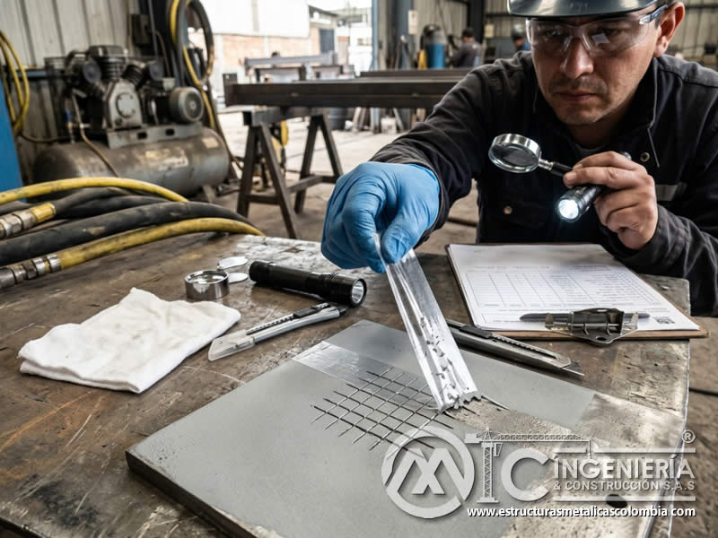 Retiro de cinta en prueba de adherencia tras sandblasting en Bogotá, Colombia. Montajes, Ingeniería y Construcción. MIC SAS.