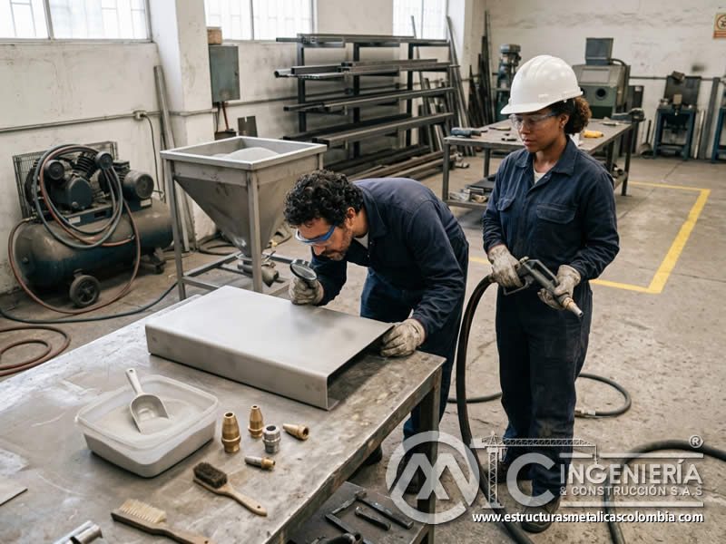 Acabado fino de sandblasting sobre superficie suave en Bogotá, Colombia. Montajes, Ingeniería y Construcción. MIC SAS.