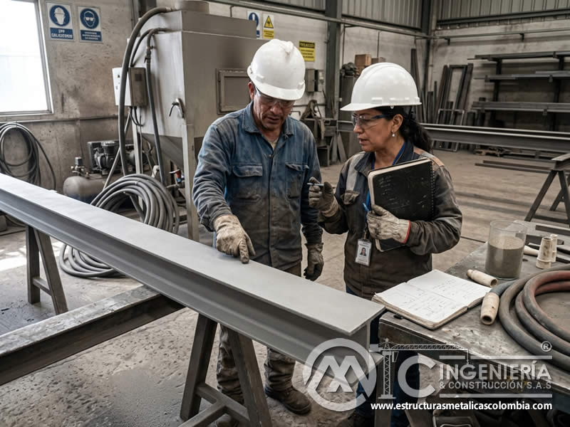 Acabado medio de sandblasting con textura uniforme en Bogotá, Colombia. Montajes, Ingeniería y Construcción. MIC SAS.