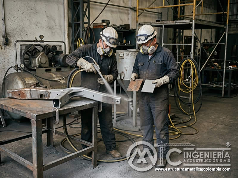 Sandblasting en ángulo para acabado suave uniforme en Bogotá, Colombia. Montajes, Ingeniería y Construcción. MIC SAS.