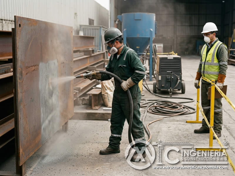 Sandblasting directo para acabado rugoso en Bogotá, Colombia. Montajes, Ingeniería y Construcción. MIC SAS.