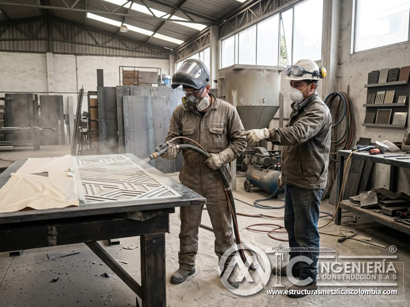 Sandblasting con patrón para texturas decorativas en Bogotá, Colombia. Montajes, Ingeniería y Construcción. MIC SAS.