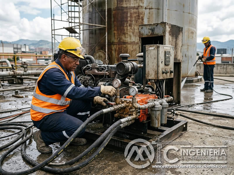 Bomba de alta presión para hydroblasting industrial en Bogotá, Colombia. Montajes, Ingeniería y Construcción. MIC SAS.