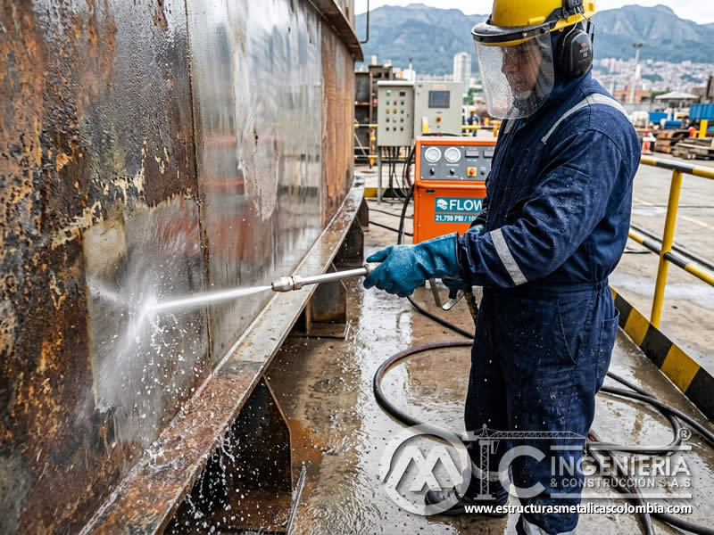 Boquilla de hydroblasting con chorro de agua concentrado en Bogotá, Colombia. Montajes, Ingeniería y Construcción. MIC SAS.