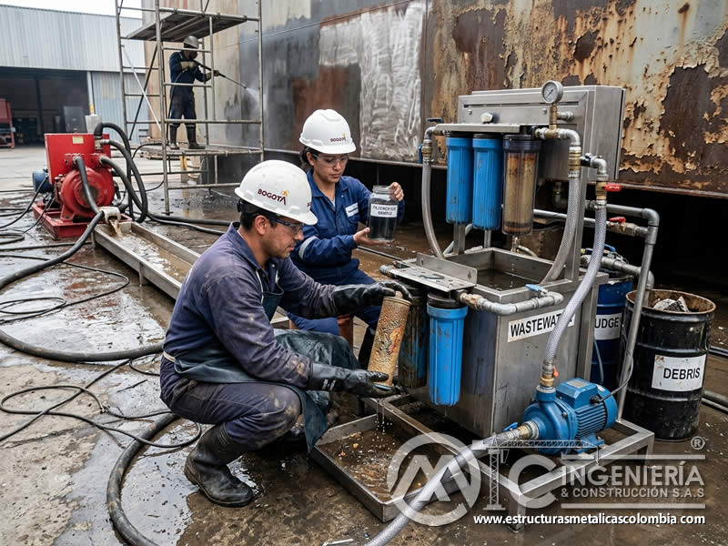 Filtración de agua en hydroblasting de limpieza industrial en Bogotá, Colombia. Montajes, Ingeniería y Construcción. MIC SAS.