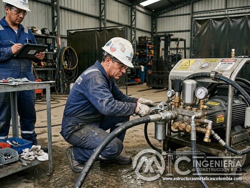 Mantenimiento de equipo hydroblasting de alta presión en Bogotá, Colombia. Montajes, Ingeniería y Construcción. MIC SAS.