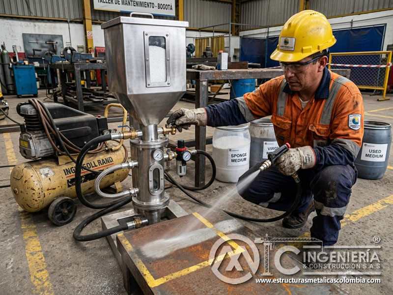 Boquilla de chorro de esponja sobre superficie delicada en Bogotá, Colombia. Montajes, Ingeniería y Construcción. MIC SAS. Boquilla de chorro de esponja sobre superficie delicada en Bogotá, Colombia. Montajes, Ingeniería y Construcción. MIC SAS.