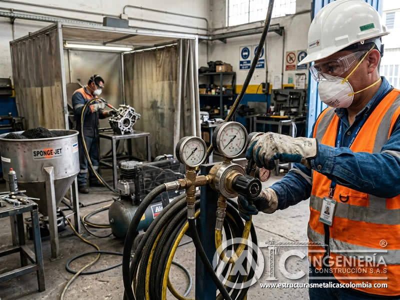 Mezcla de aire comprimido en chorro de esponja en Bogotá, Colombia. Montajes, Ingeniería y Construcción. MIC SAS. Mezcla de aire comprimido en chorro de esponja en Bogotá, Colombia. Montajes, Ingeniería y Construcción. MIC SAS.