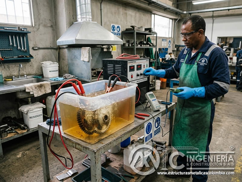 Aplicación de corriente en limpieza electroquímica en Bogotá, Colombia. Montajes, Ingeniería y Construcción. MIC SAS.